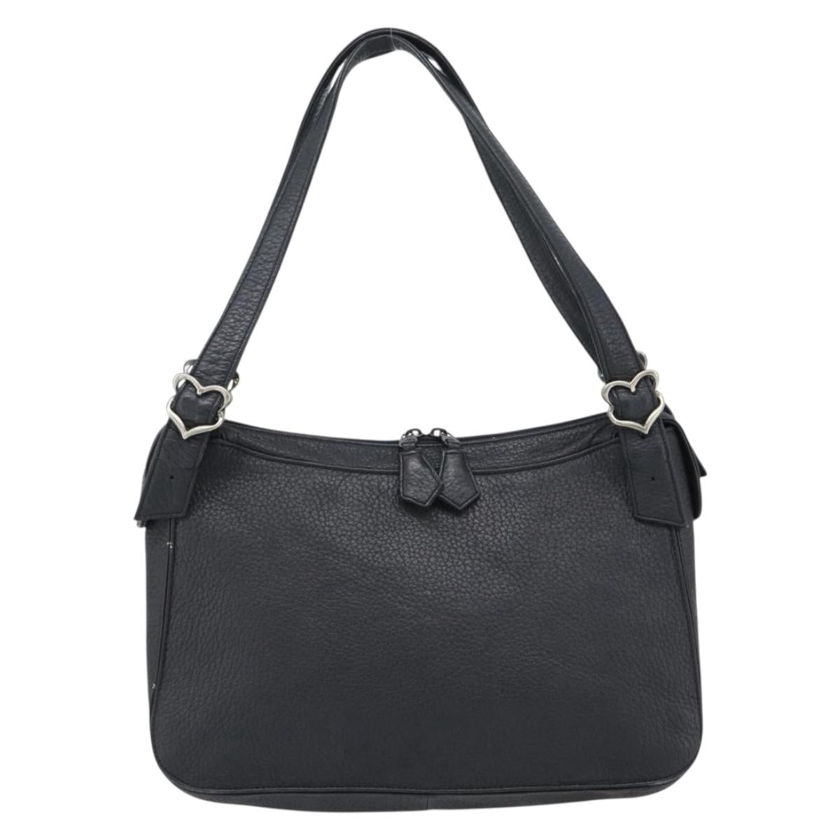 SAINT LAURENT Heart Shoulder Bag Leather Silver Black Auth 182466