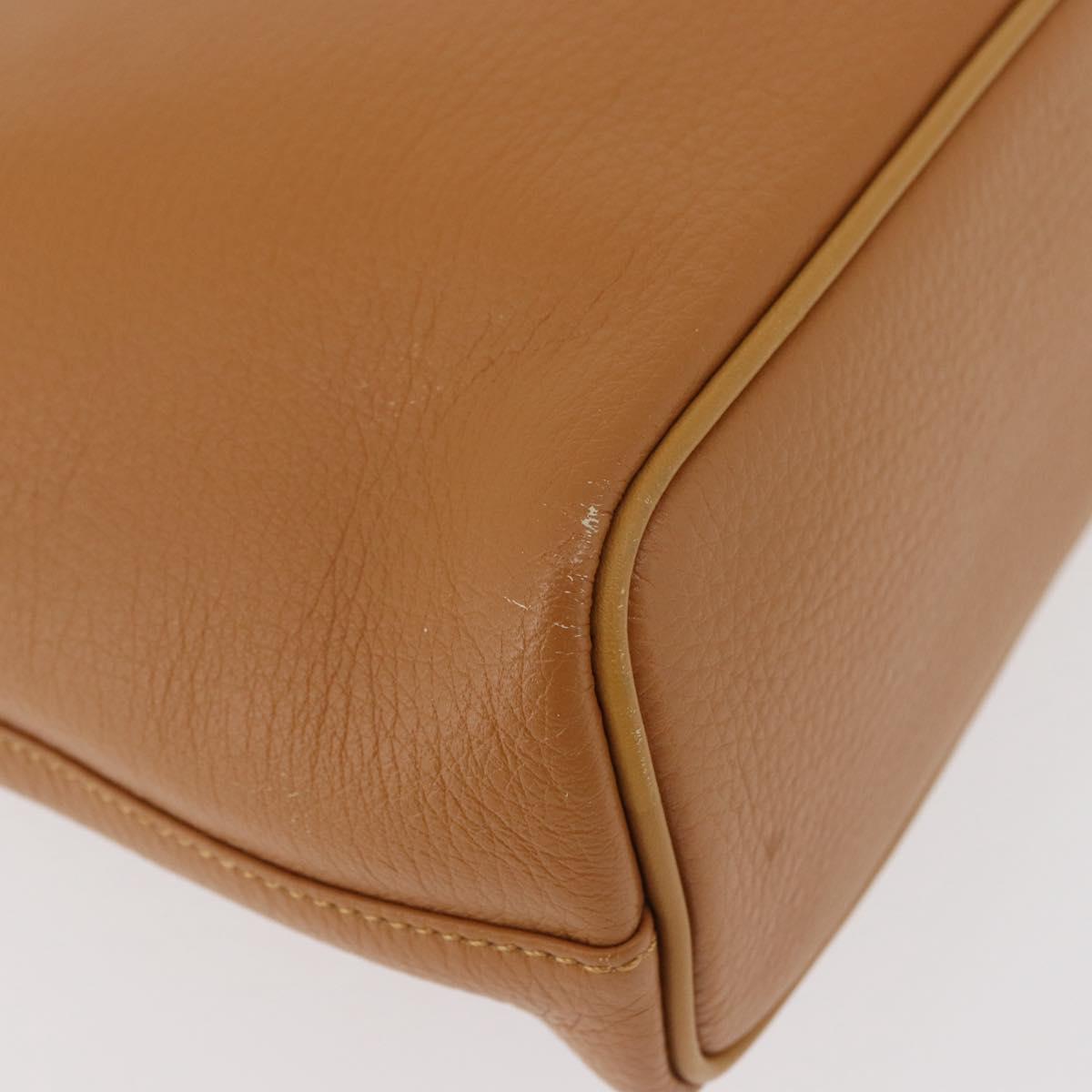 Burberrys Hand Bag Leather Brown Gold Auth 182467