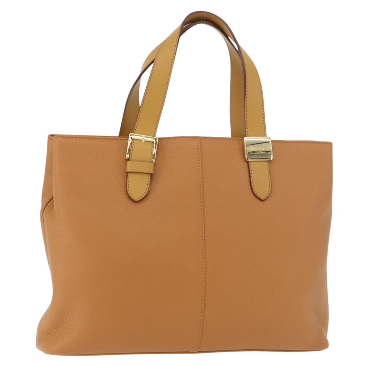 Burberrys Hand Bag Leather Brown Gold Auth 182467