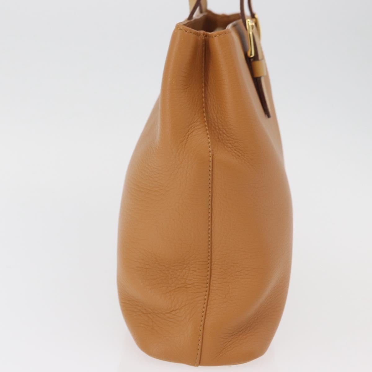 Burberrys Hand Bag Leather Brown Gold Auth 182467