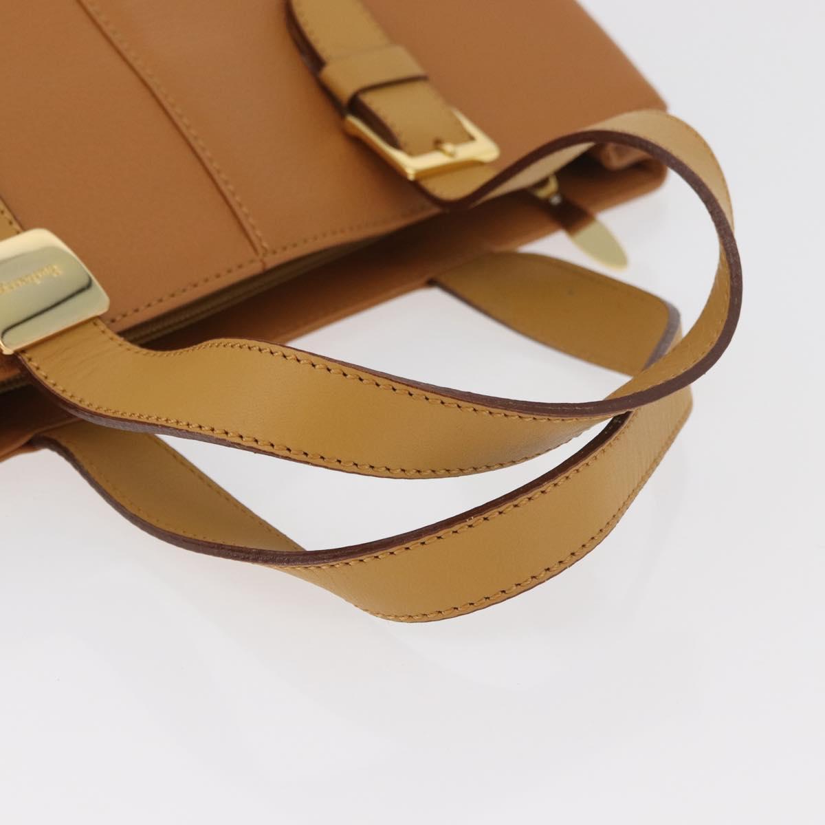 Burberrys Hand Bag Leather Brown Gold Auth 182467