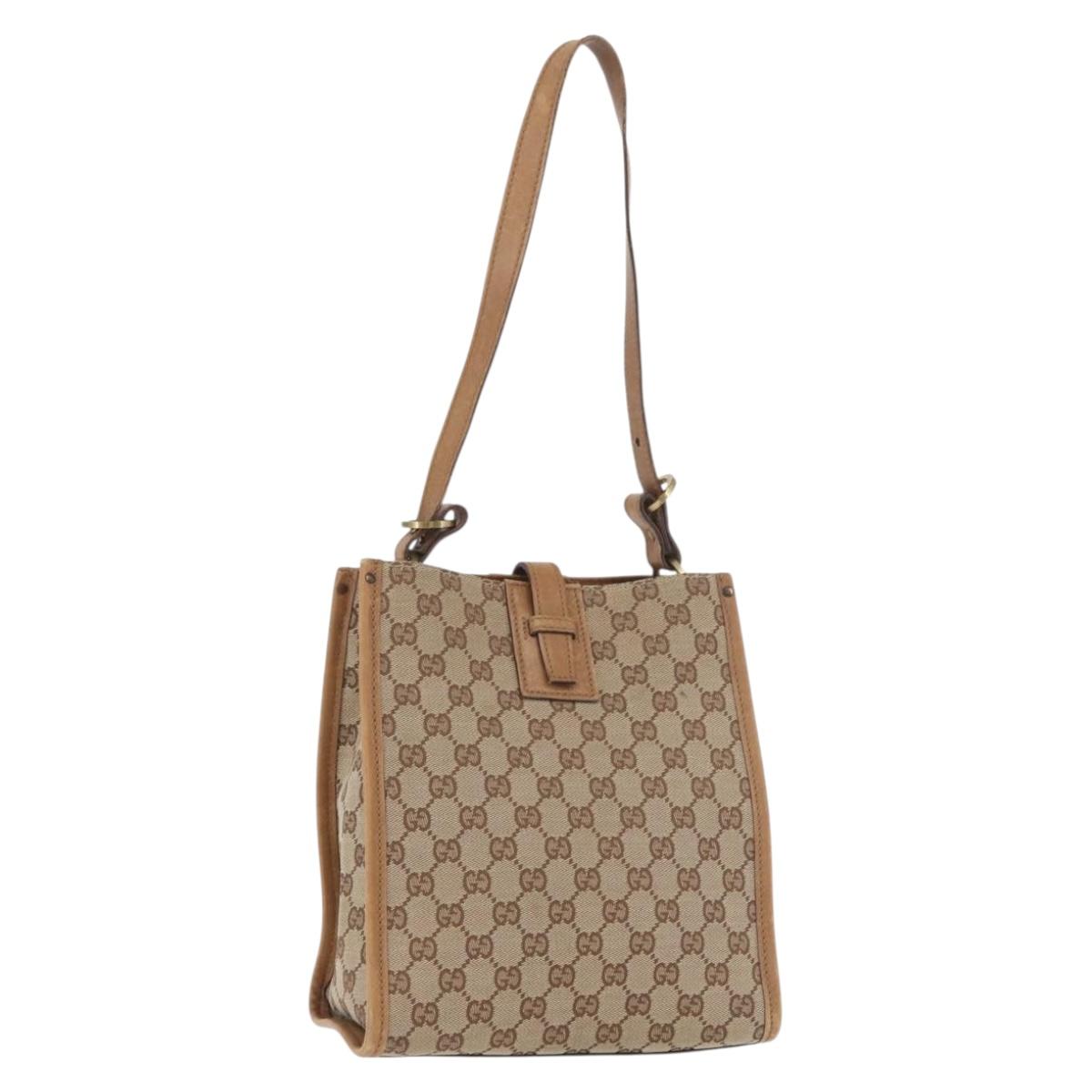GUCCI GG Canvas Shoulder Bag Beige Gold 110292 Auth 182469