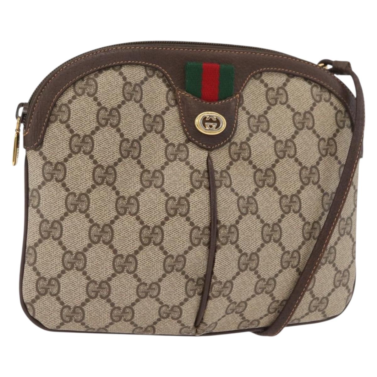 GUCCI GG Supreme Web Sherry Line Bag PVC Beige Gold 904 02 047 Auth 182470