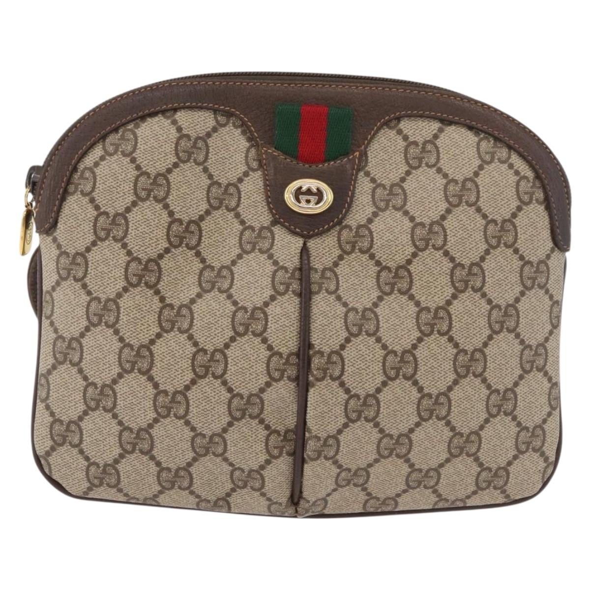 GUCCI GG Supreme Web Sherry Line Bag PVC Beige Gold 904 02 047 Auth 182470