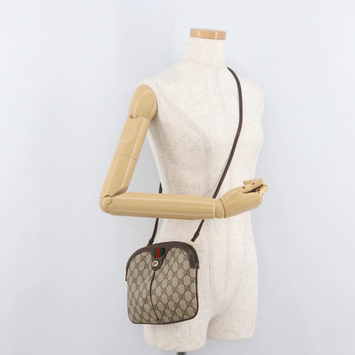 GUCCI GG Supreme Web Sherry Line Bag PVC Beige Gold 904 02 047 Auth 182470