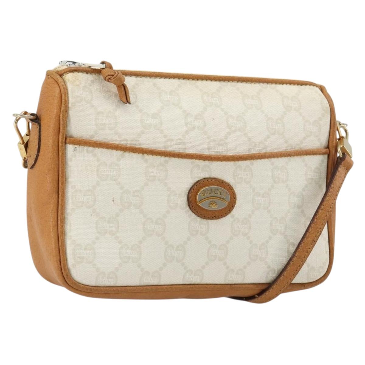 GUCCI GG Plus Supreme Shoulder Bag PVC White Gold Auth 182471