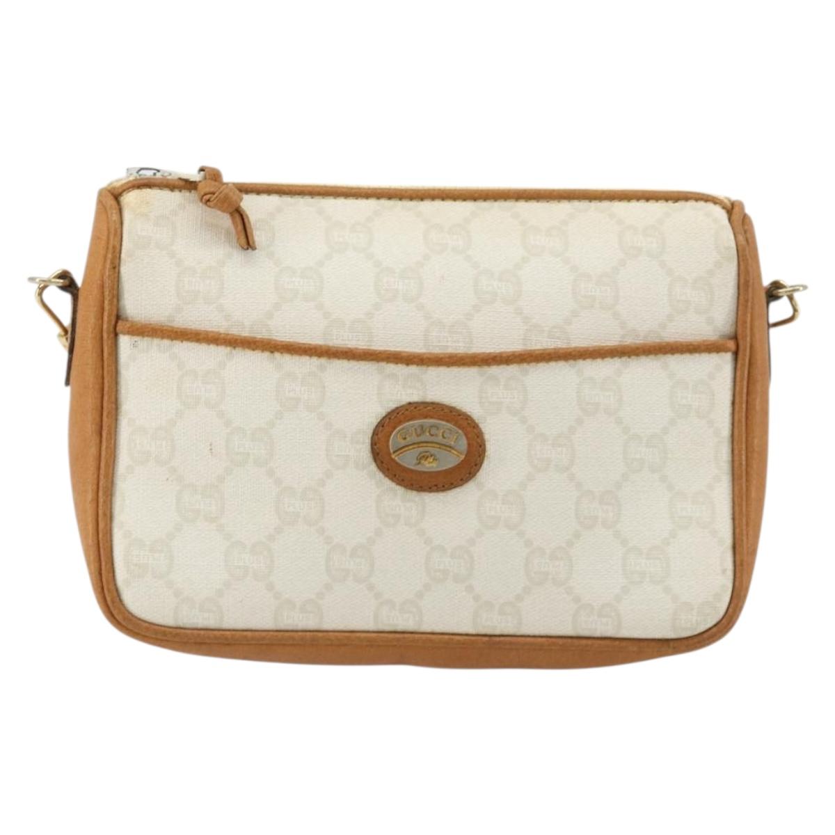 GUCCI GG Plus Supreme Shoulder Bag PVC White Gold Auth 182471