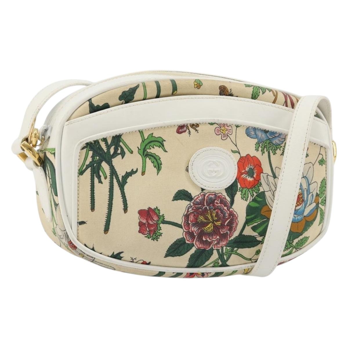 GUCCI Flora Shoulder Bag PVC White Gold 007 113 0115 Auth 182472