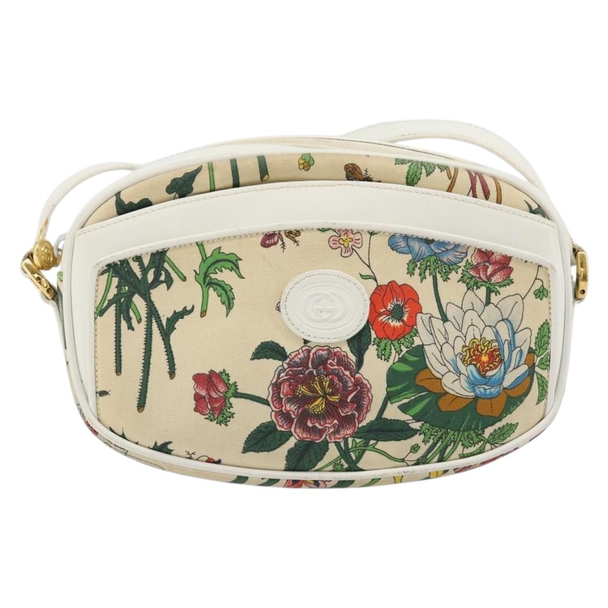 GUCCI Flora Shoulder Bag PVC White Gold 007 113 0115 Auth 182472