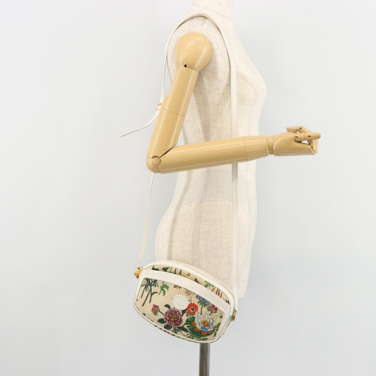 GUCCI Flora Shoulder Bag PVC White Gold 007 113 0115 Auth 182472