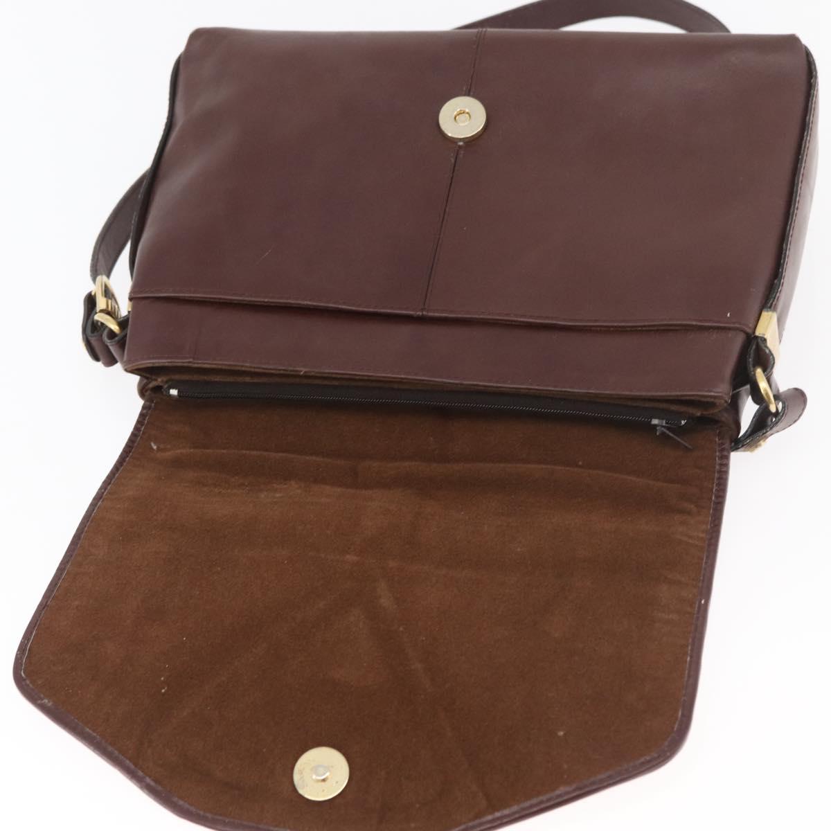 GUCCI Shoulder Bag Leather Bordeaux Gold Auth 182475