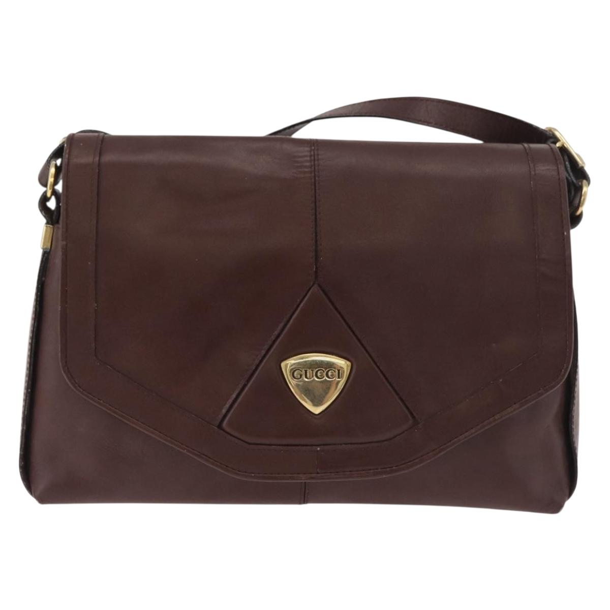 GUCCI Shoulder Bag Leather Bordeaux Gold Auth 182475