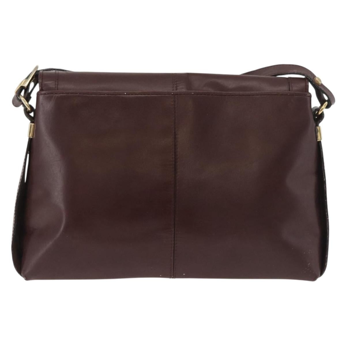 GUCCI Shoulder Bag Leather Bordeaux Gold Auth 182475