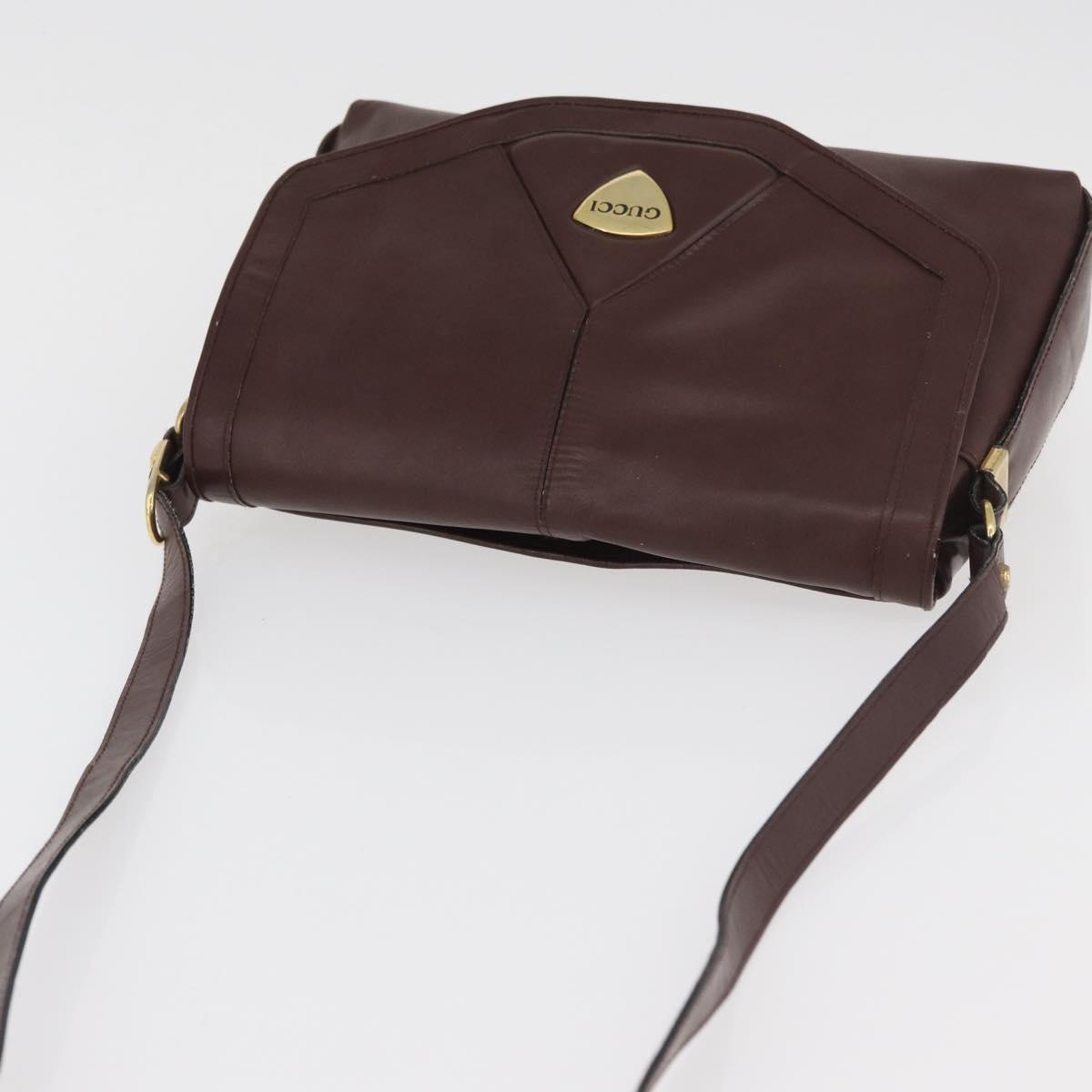 GUCCI Shoulder Bag Leather Bordeaux Gold Auth 182475