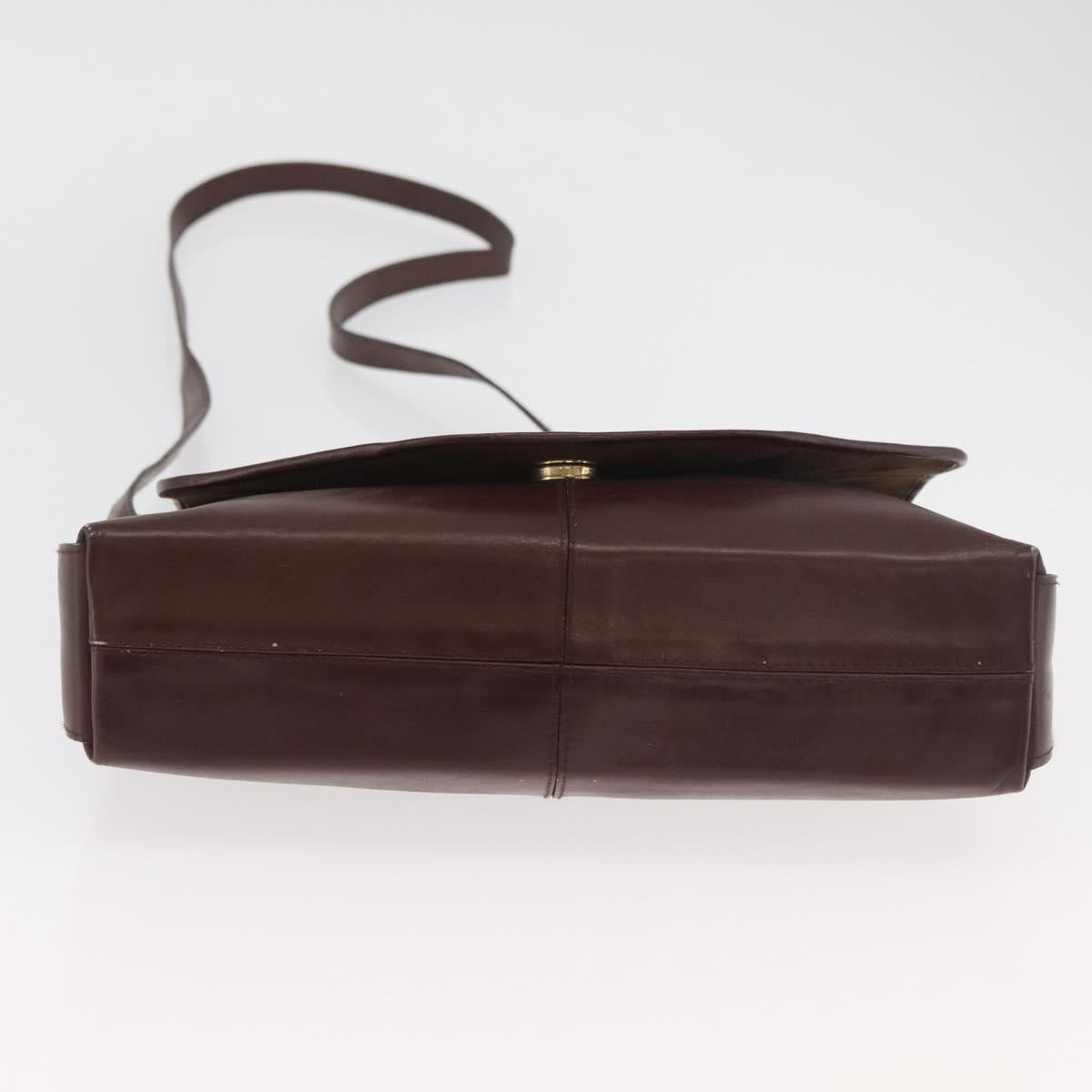 GUCCI Shoulder Bag Leather Bordeaux Gold Auth 182475