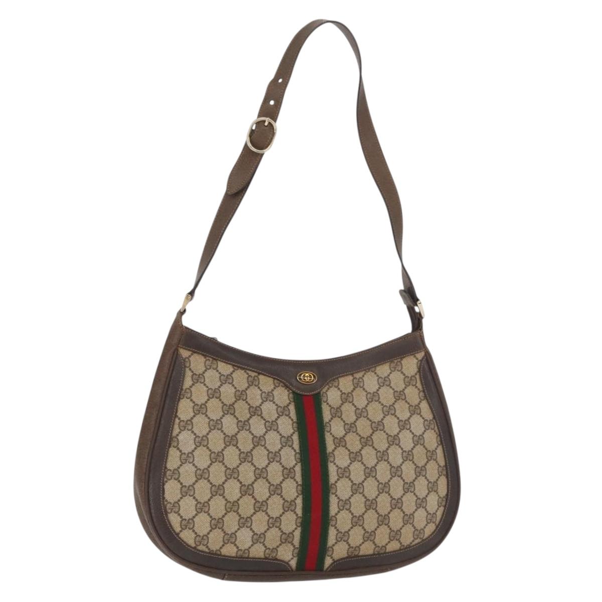 GUCCI GG Supreme Web Sherry Line Shoulder Bag PVC Beige Gold Auth 182476