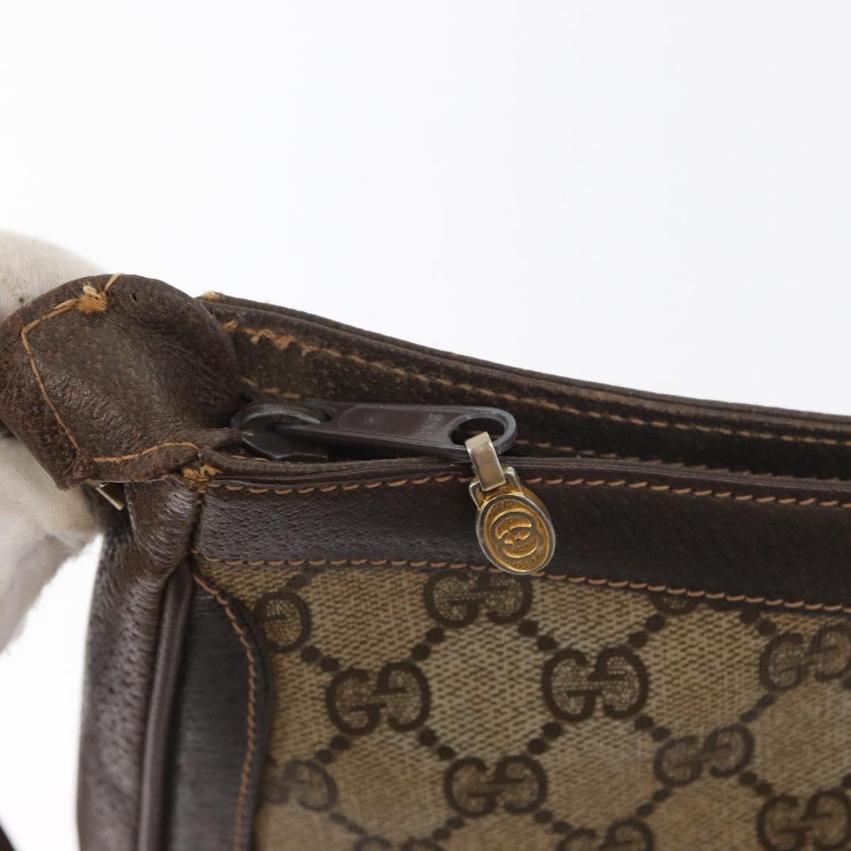 GUCCI GG Supreme Web Sherry Line Shoulder Bag PVC Beige Gold Auth 182476