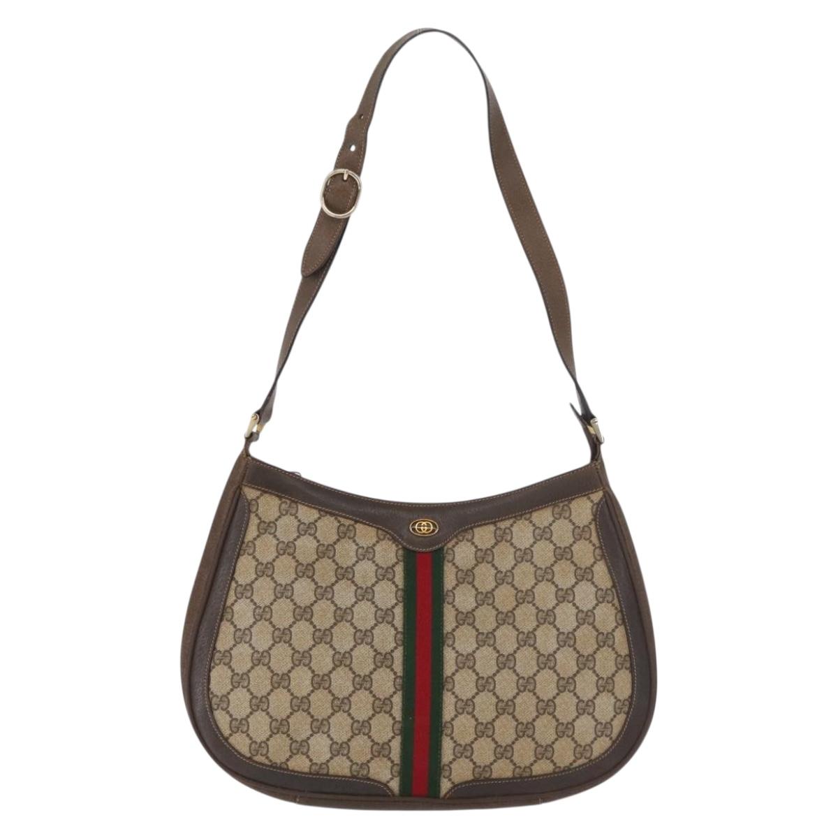 GUCCI GG Supreme Web Sherry Line Shoulder Bag PVC Beige Gold Auth 182476