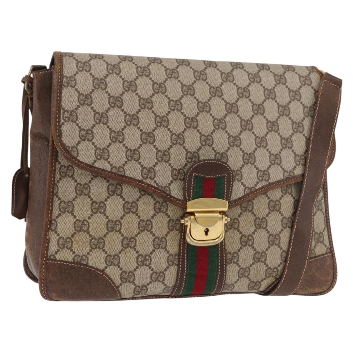 GUCCI GG Supreme Web Sherry Line Shoulder Bag PVC Beige Gold Auth 182477