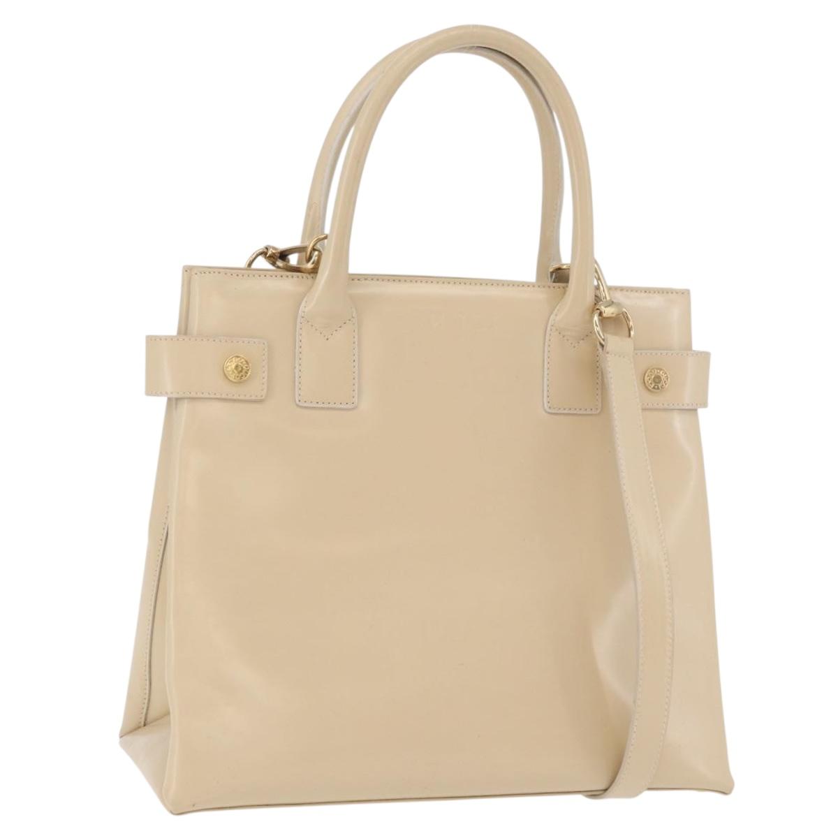 GUCCI Hand Bag Patent leather 2way Beige Gold Auth 182480