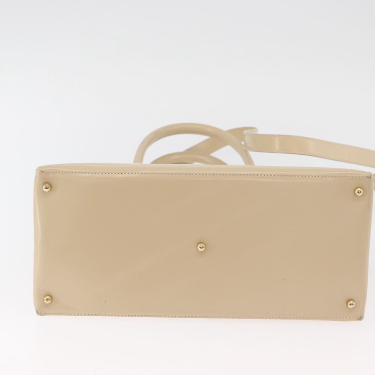 GUCCI Hand Bag Patent leather 2way Beige Gold Auth 182480