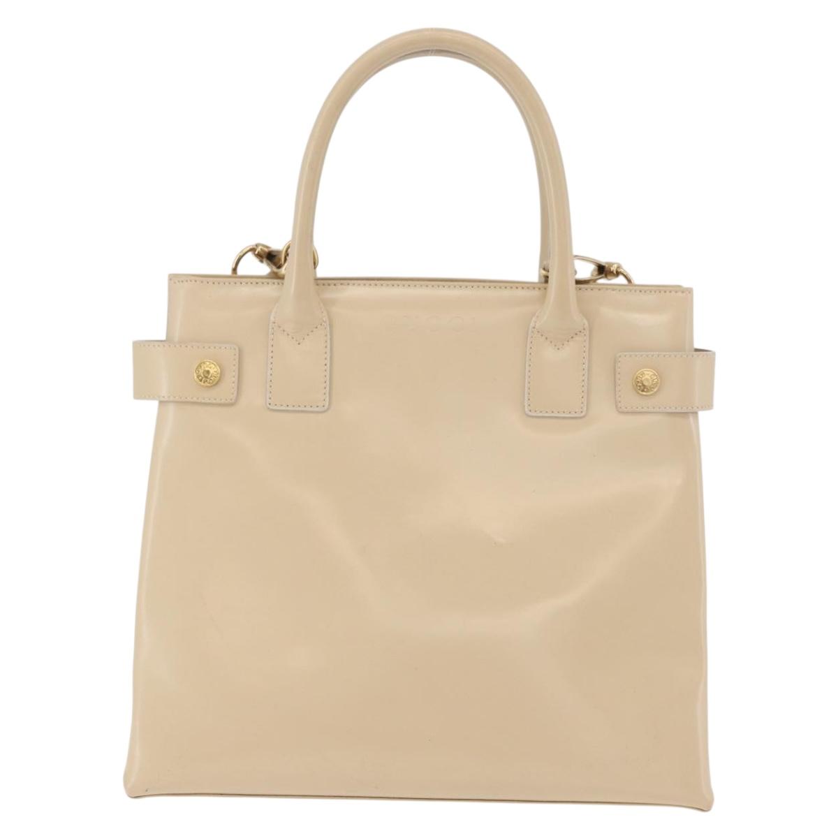 GUCCI Hand Bag Patent leather 2way Beige Gold Auth 182480