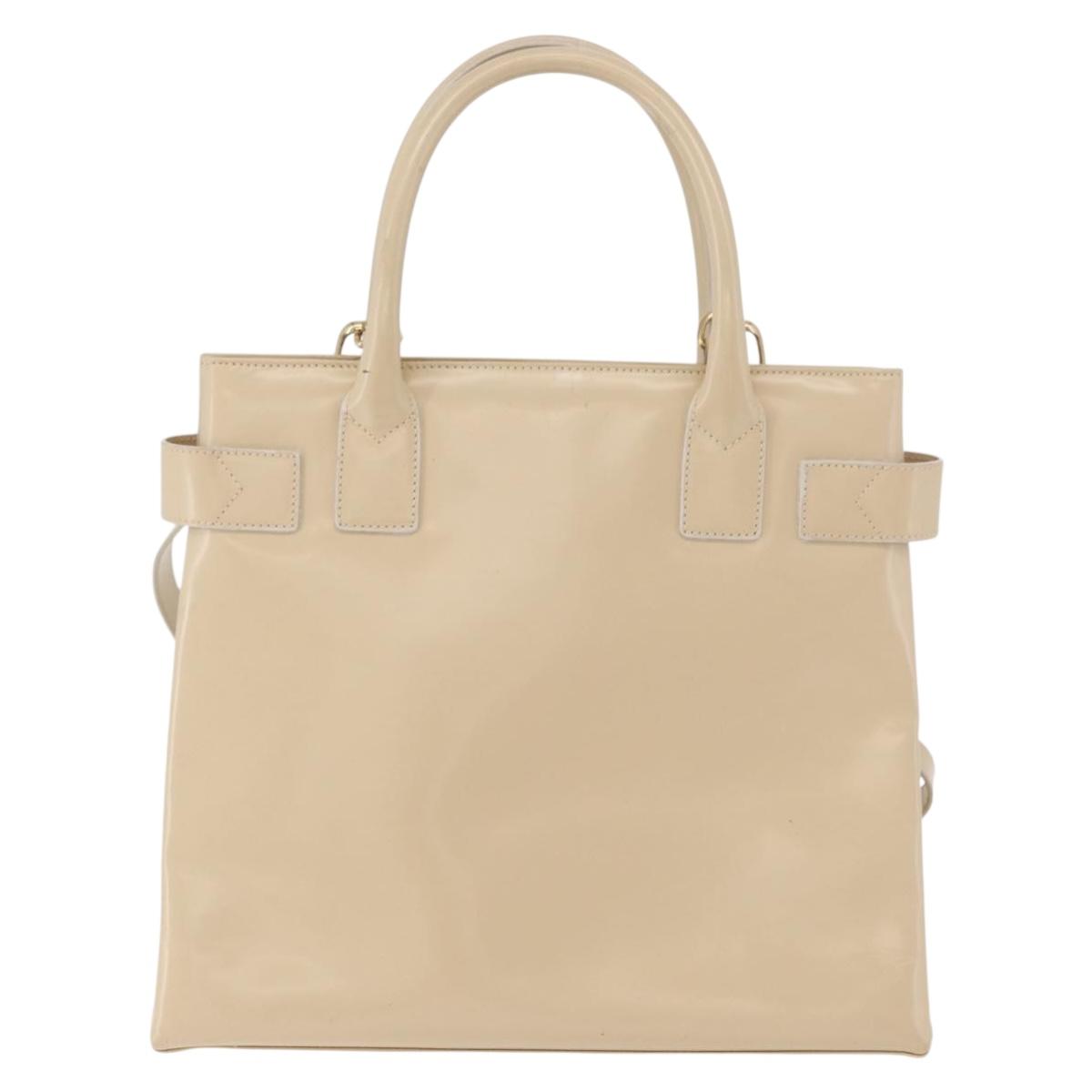 GUCCI Hand Bag Patent leather 2way Beige Gold Auth 182480
