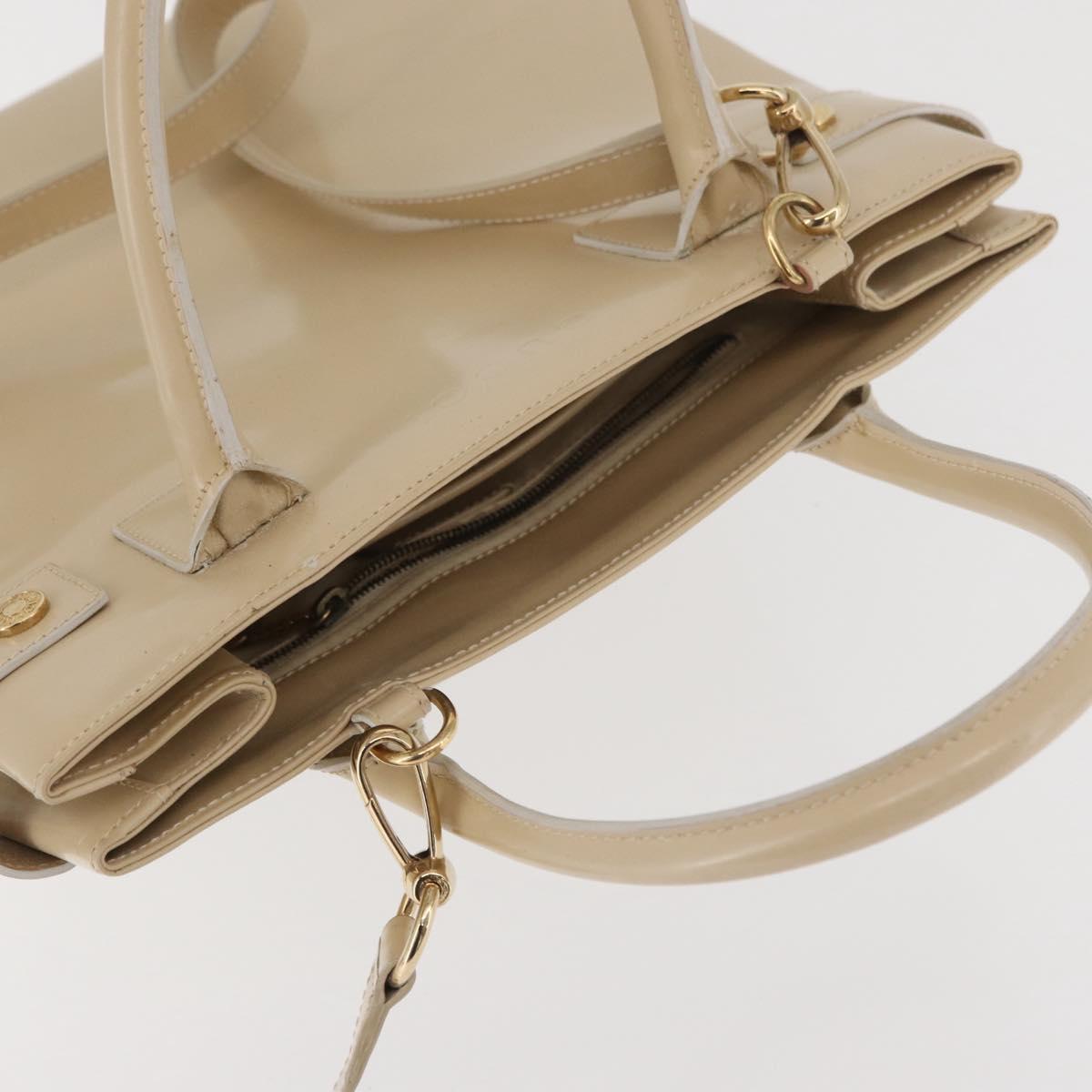GUCCI Hand Bag Patent leather 2way Beige Gold Auth 182480