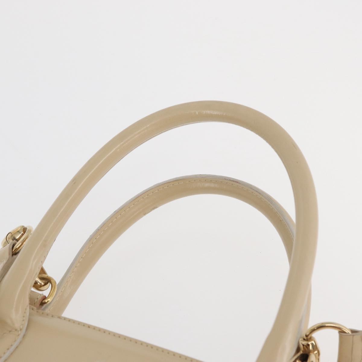 GUCCI Hand Bag Patent leather 2way Beige Gold Auth 182480
