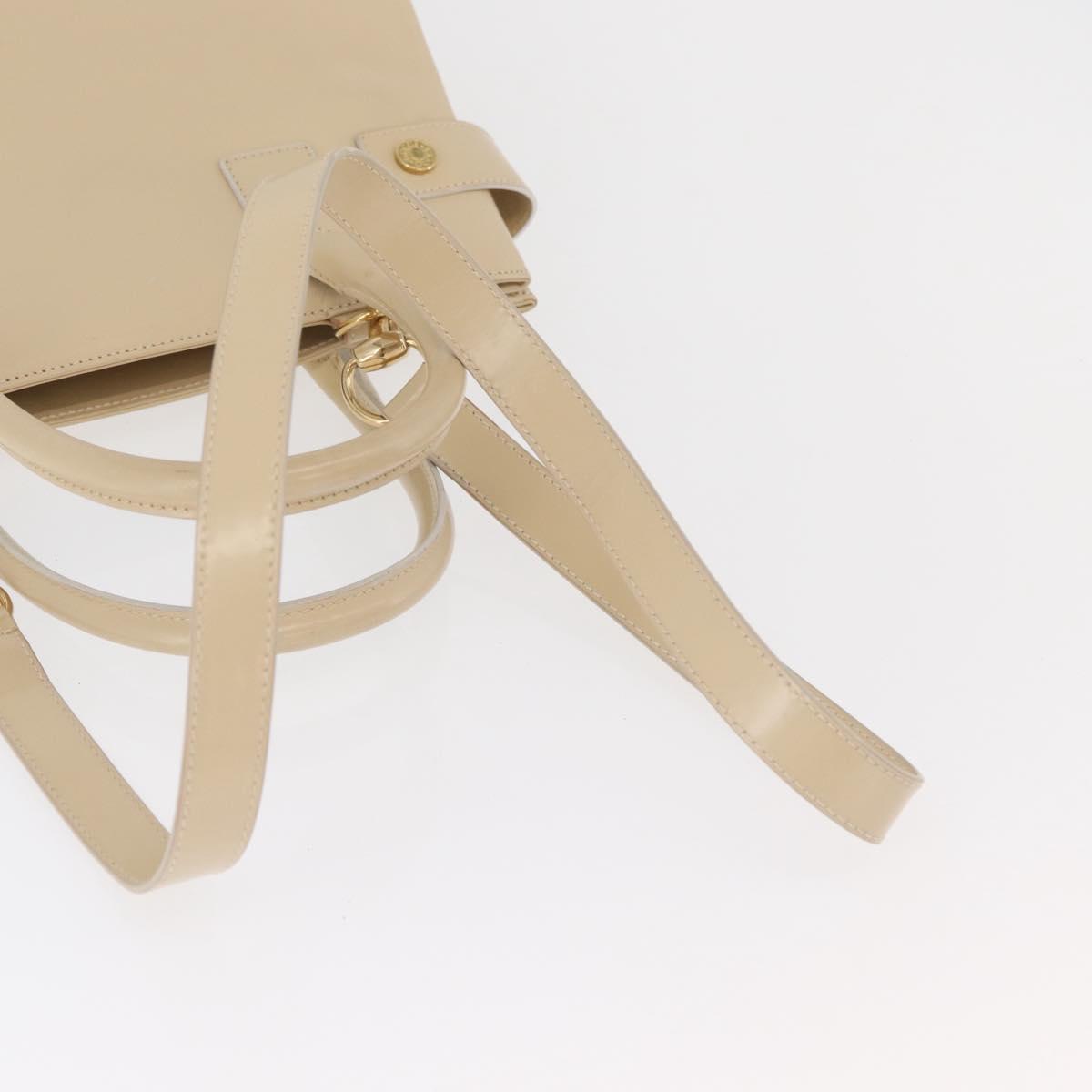 GUCCI Hand Bag Patent leather 2way Beige Gold Auth 182480