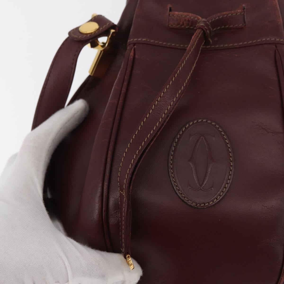 CARTIER Must Line Purse Shoulder Bag Leather Bordeaux Gold Auth 182482