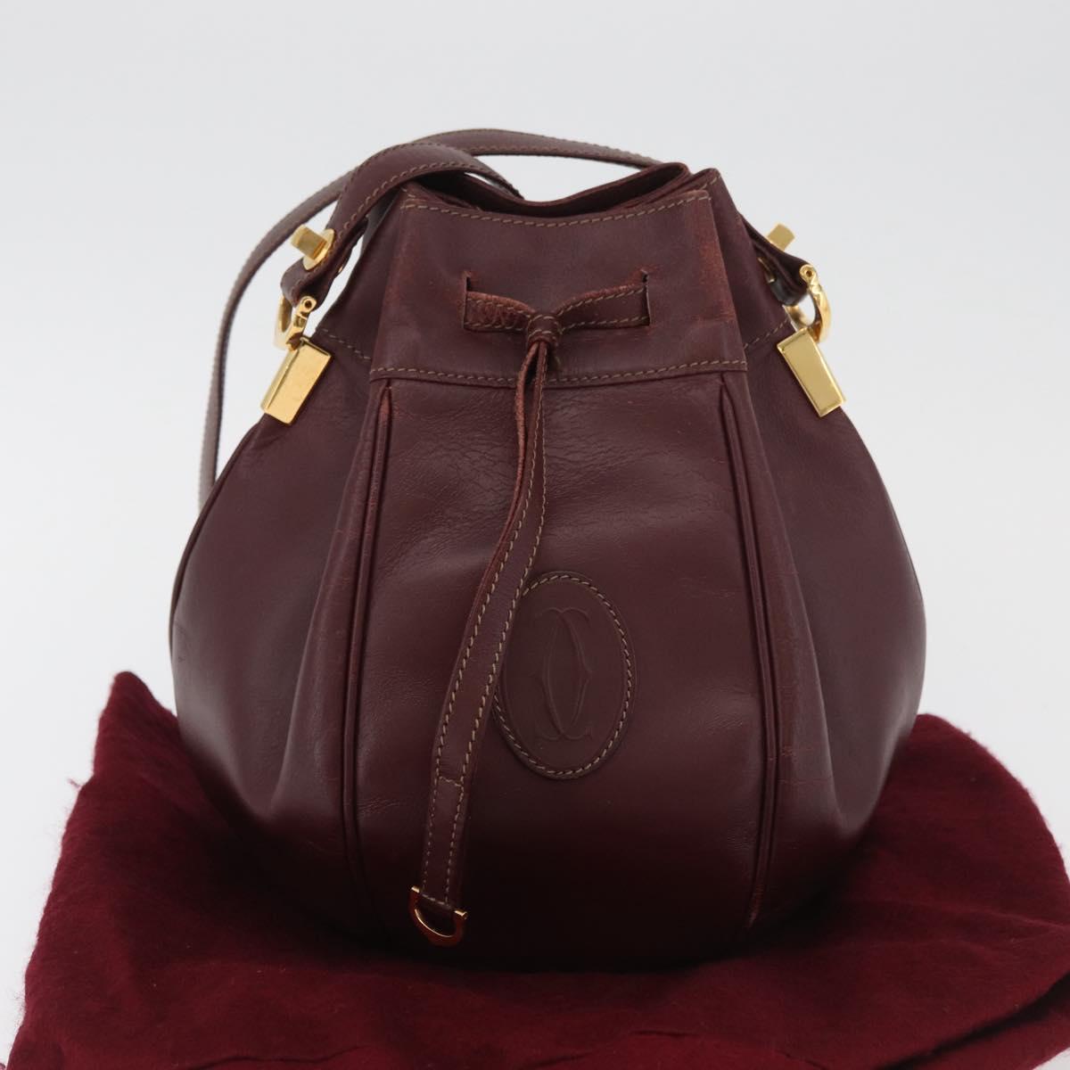 CARTIER Must Line Purse Shoulder Bag Leather Bordeaux Gold Auth 182482