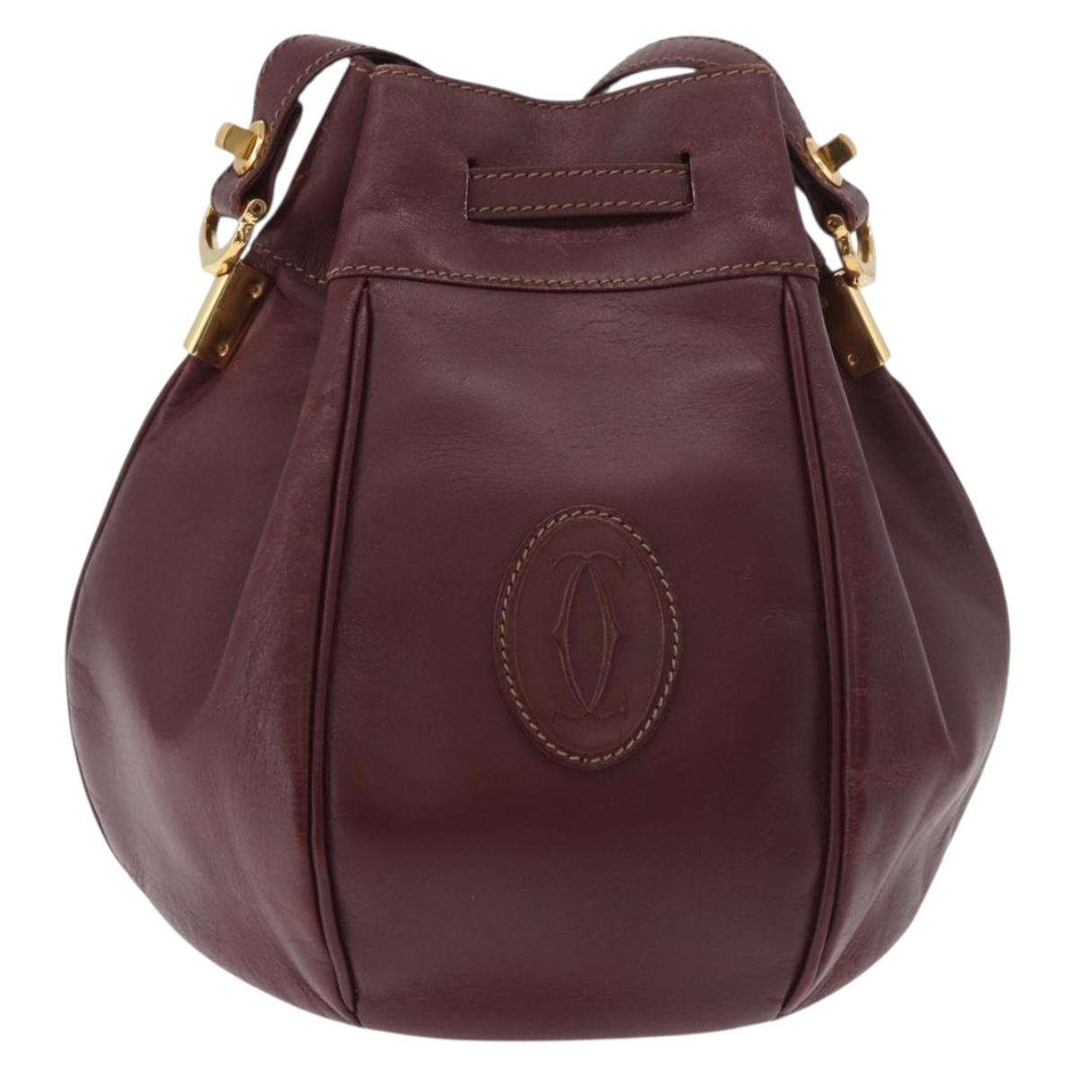 CARTIER Must Line Purse Shoulder Bag Leather Bordeaux Gold Auth 182482