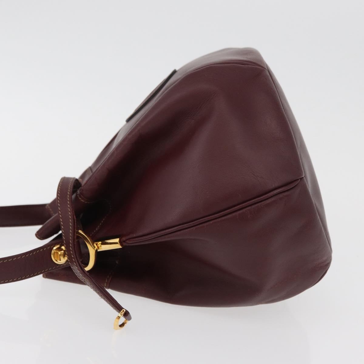 CARTIER Must Line Purse Shoulder Bag Leather Bordeaux Gold Auth 182482