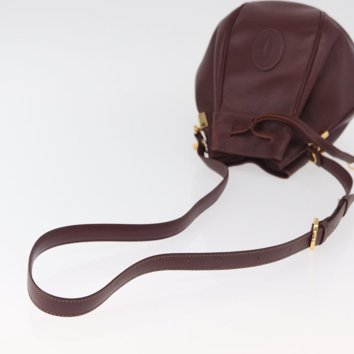 CARTIER Must Line Purse Shoulder Bag Leather Bordeaux Gold Auth 182482