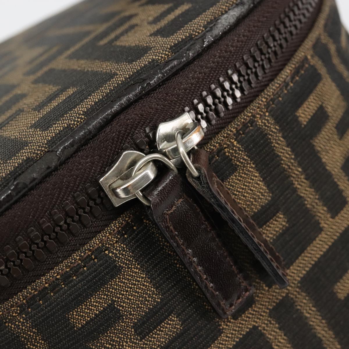 FENDI Zucca Canvas Vanity Hand Bag Black Brown Auth 182483