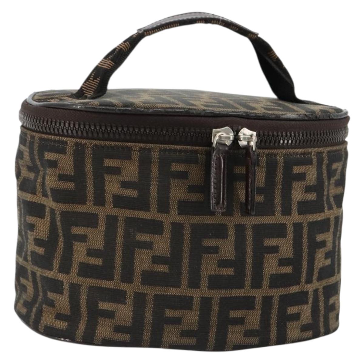 FENDI Zucca Canvas Vanity Hand Bag Black Brown Auth 182483
