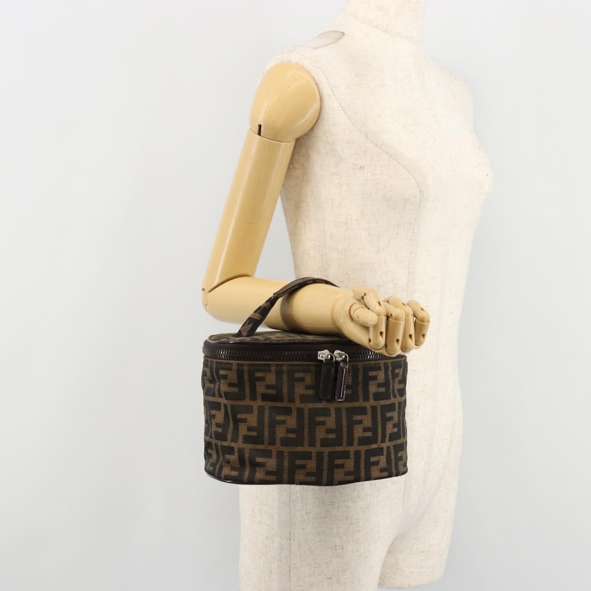 FENDI Zucca Canvas Vanity Hand Bag Black Brown Auth 182483