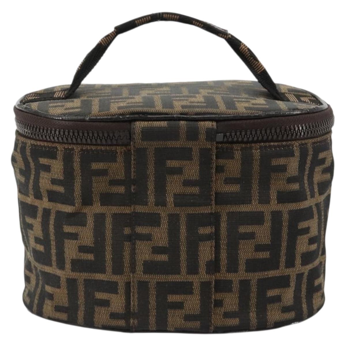 FENDI Zucca Canvas Vanity Hand Bag Black Brown Auth 182483