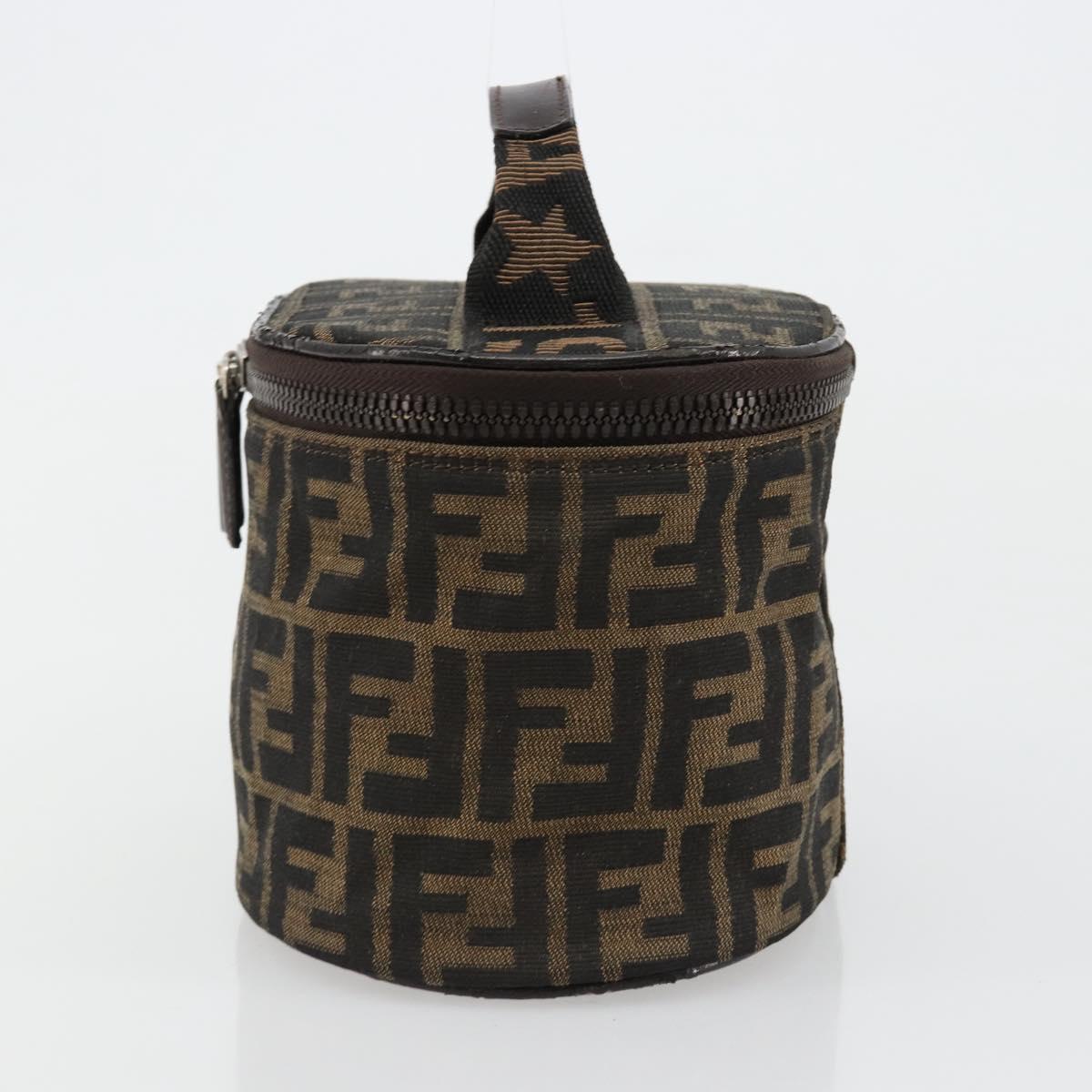 FENDI Zucca Canvas Vanity Hand Bag Black Brown Auth 182483