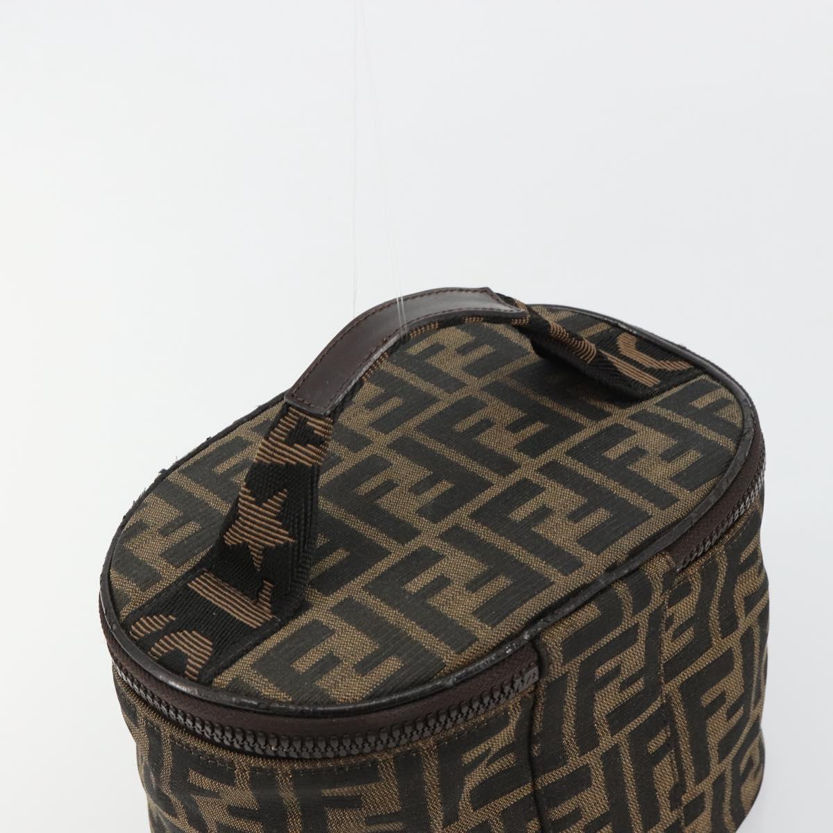 FENDI Zucca Canvas Vanity Hand Bag Black Brown Auth 182483