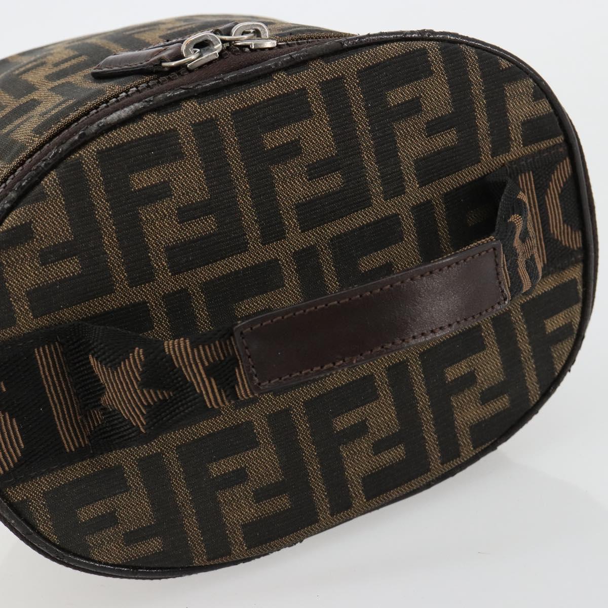 FENDI Zucca Canvas Vanity Hand Bag Black Brown Auth 182483