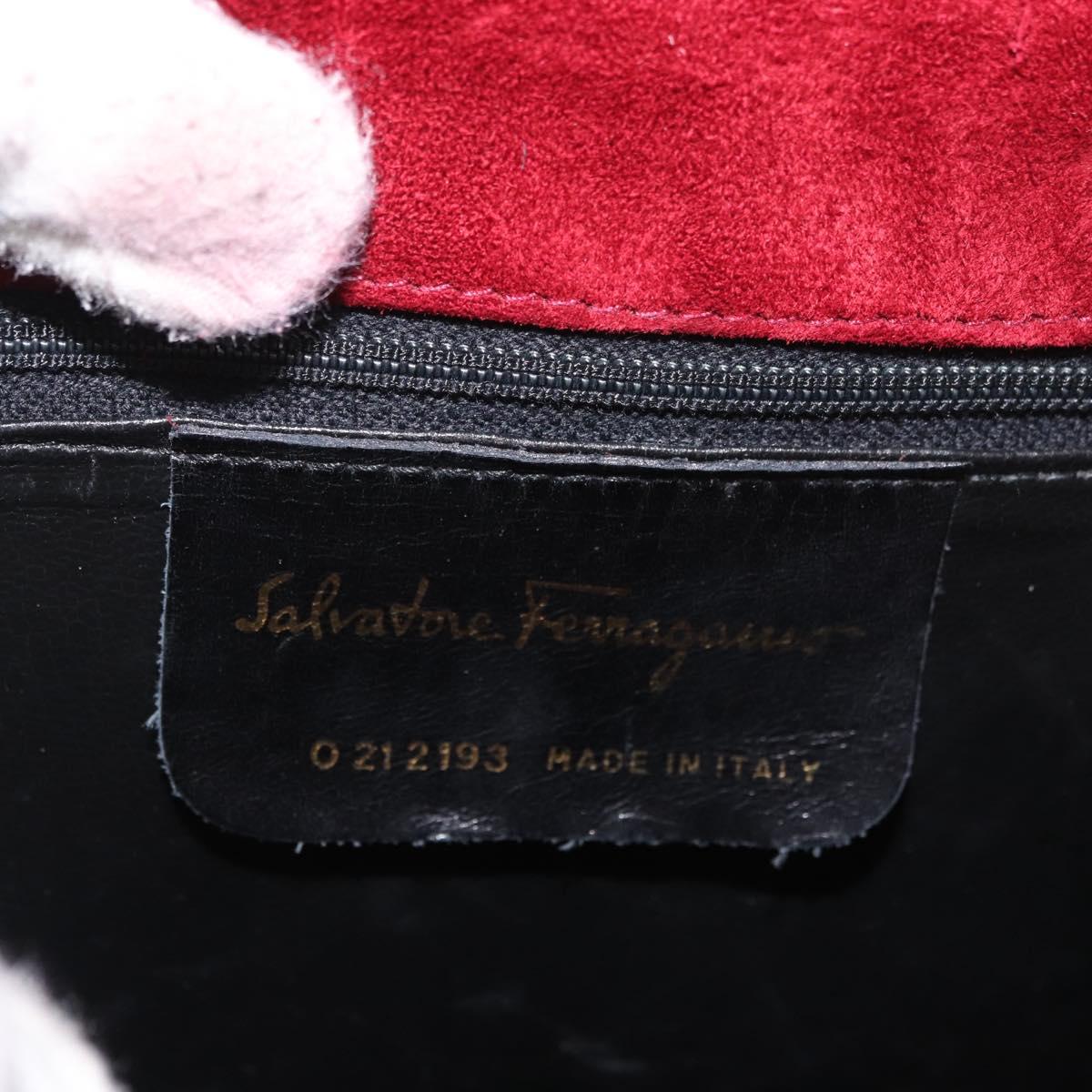 Salvatore Ferragamo Gancini Hand Bag Suede 2way Red Gold Auth 182485