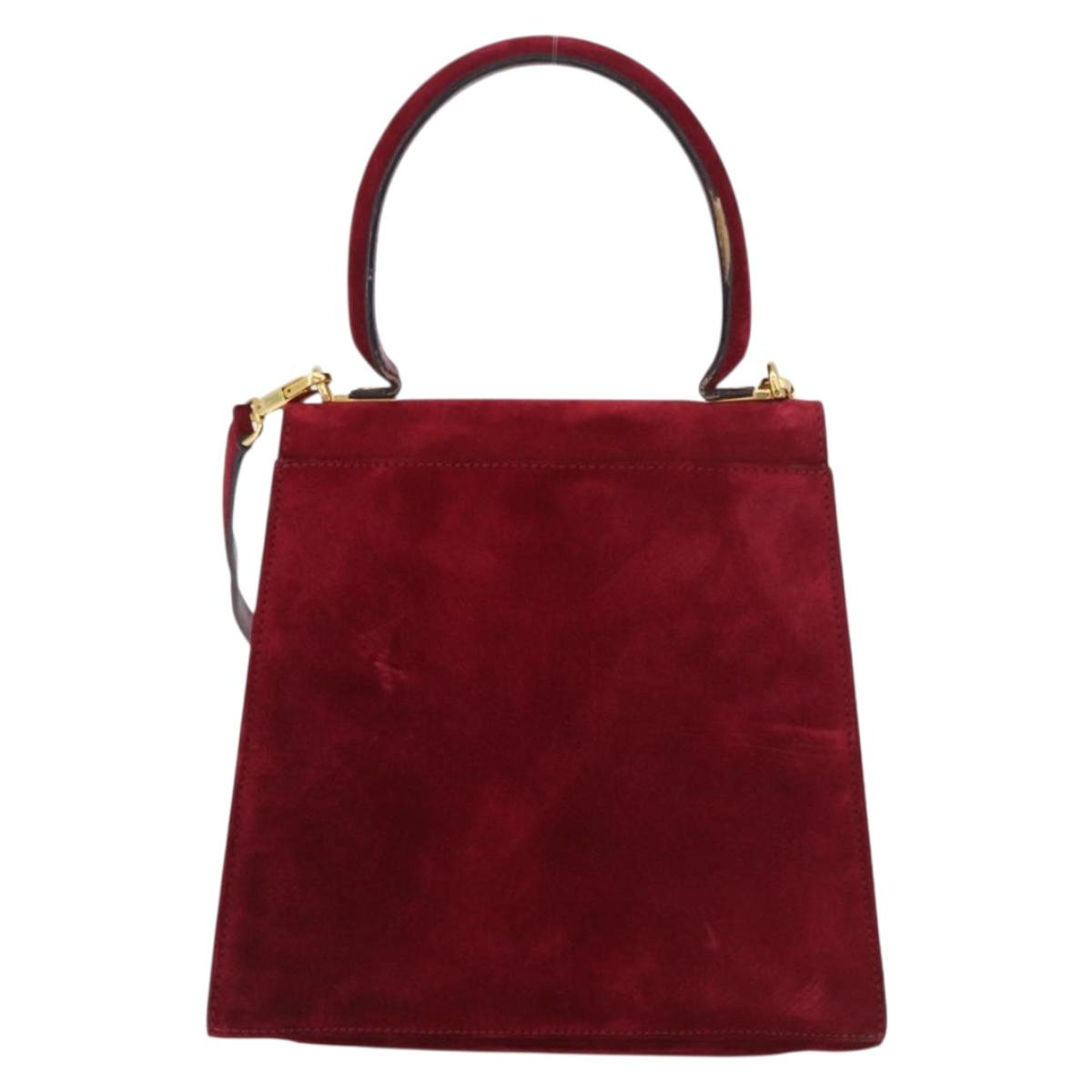 Salvatore Ferragamo Gancini Hand Bag Suede 2way Red Gold Auth 182485