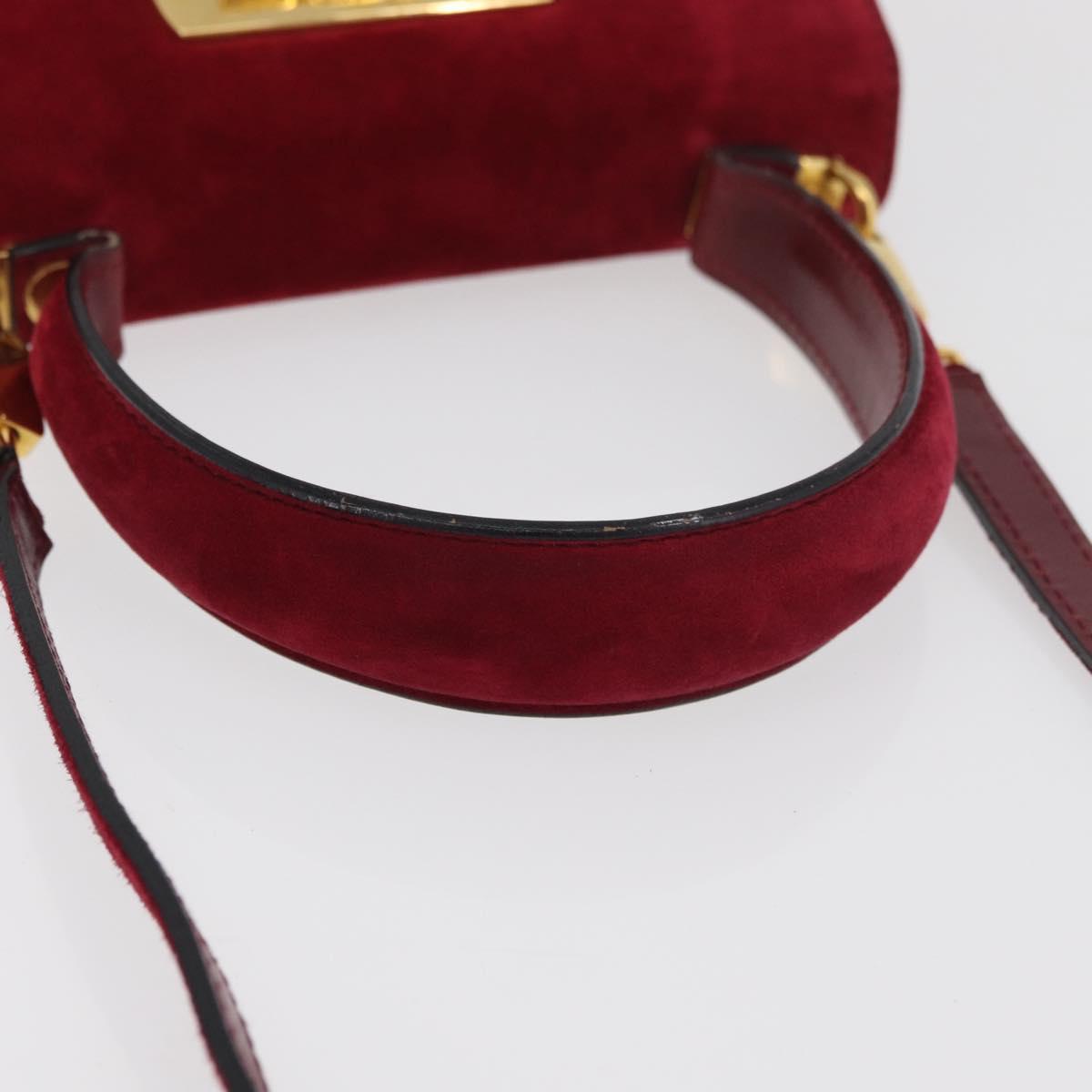 Salvatore Ferragamo Gancini Hand Bag Suede 2way Red Gold Auth 182485