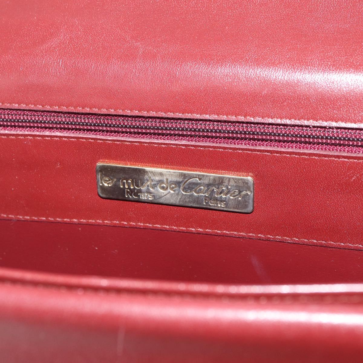 CARTIER Must Line Shoulder Bag Leather Bordeaux Gold Auth 182486