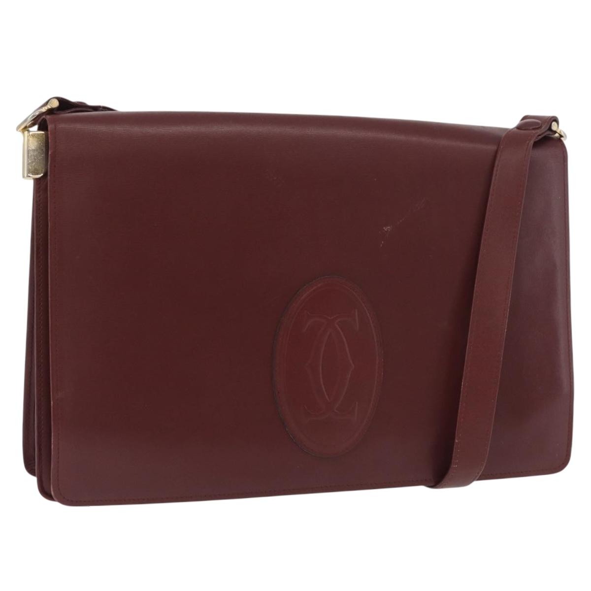 CARTIER Must Line Shoulder Bag Leather Bordeaux Gold Auth 182486