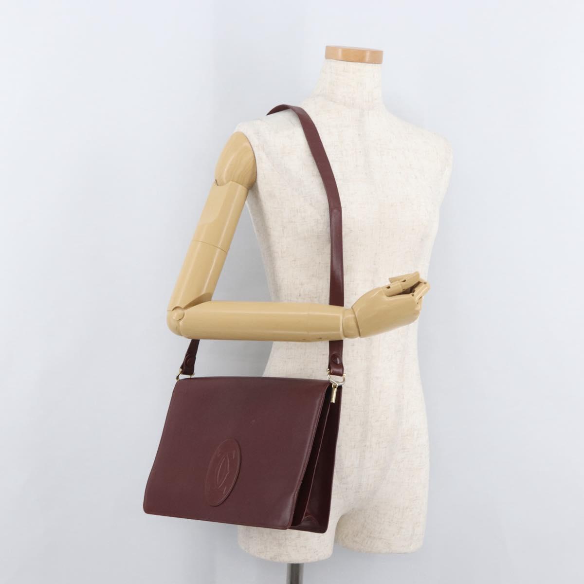 CARTIER Must Line Shoulder Bag Leather Bordeaux Gold Auth 182486