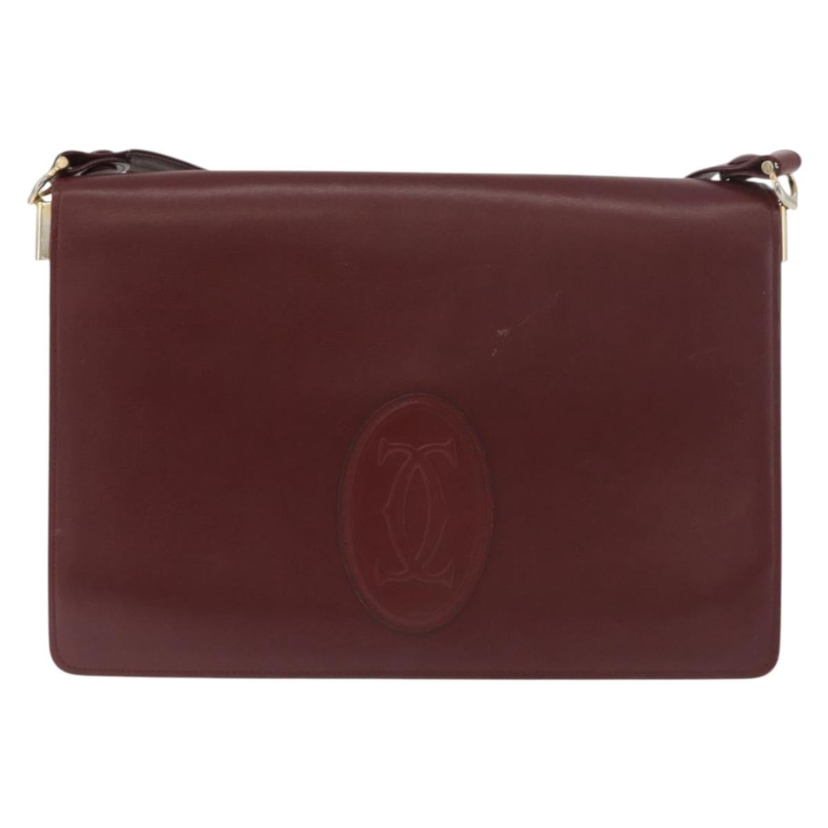 CARTIER Must Line Shoulder Bag Leather Bordeaux Gold Auth 182486