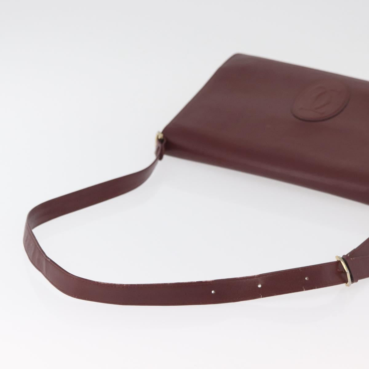 CARTIER Must Line Shoulder Bag Leather Bordeaux Gold Auth 182486
